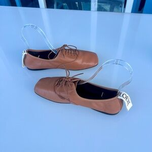 Loewe Derby Leather Lace-Up Flats with Branded Heel Loop